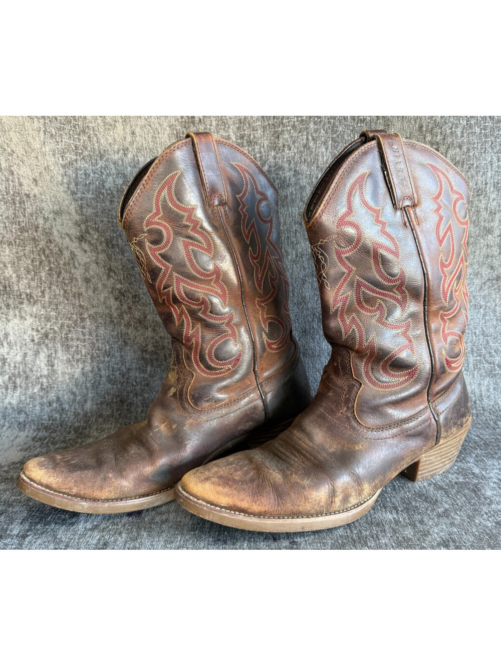 Justin Mens Cowboy Boots Size 13D Brown Leather Red Stitch Round Toe 2570